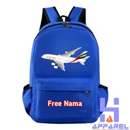 AIRBUS A380 EMIRATES PLANE KIDS BACKPACK FREE NAME