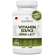 Bandini D3 K2 Dose |   365 Tablet Mikro 5000 IU (125 mcg) setiap tablet D 3 + 100 mcg K2 >99.7+% All