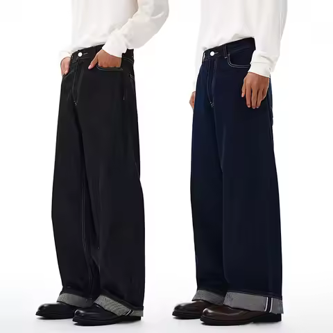 Non-fading Original Color Jeans Men's High Quality Loose Straight Denim Pants Classic American Retro