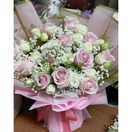 SAME DAY DELIVERY!!! 12 Pink Roses mix Eustoma mix Babybreath Flower Bouquet | HUAMAMA