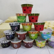 Pot Bunga Plastik Lukis Unik Lucu