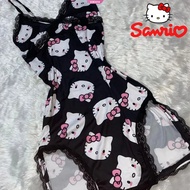 Sanrio Hello Kitty Women Sexy Sleepwear Summer Lace Suspender V-Neck Sleeveless Pajamas Nightgown Fe