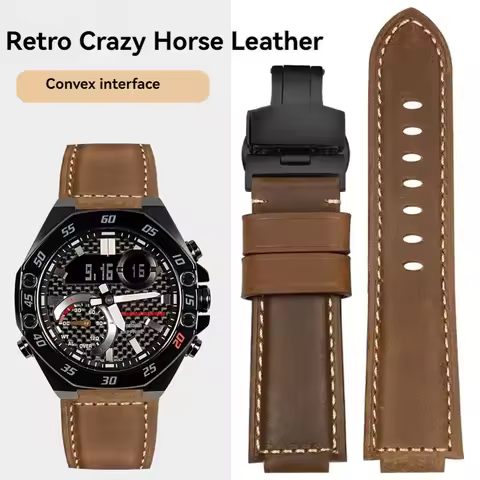 Retro Crazy Horse Leather Strap for Casio ECB-10YD EFB-680 GST-B400 GST-B200 EFS-S570YD Bracelet Rai
