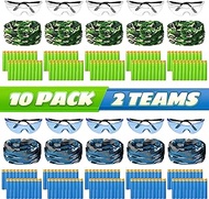 Party Supplies Compatible with Nerf Party Favor- 10 Kids Pack Boys Birthday Party Guns War Decorations,Face Mask Tactical Glasses 200 Foam Bullets Darts for Two Teams Toy Gift for Kids Boys Girls