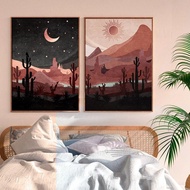 Boho Poster Day and Night Western Desert Landscape Print Canvas Painting Wall Art Pictures Cactus 4F 0406