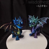 WISDOMEST  Printed Wing Dragon Model, 7CM PLA Plastic Demon Dragons Toy,  Movable Multi-jointed Blue