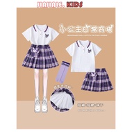>3yrs Kids Kuromi Melody Cinnamoroll JK School Uniform 4pcs Set | Short Sleeve Polo & Pleated Skirt 