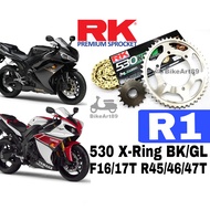 RK Sprocket Set YAMAHA R1 RK530 KRX X-Ring Rivet Black / Gold Chain Rantai Hitam Emas XRing R1 RK 53