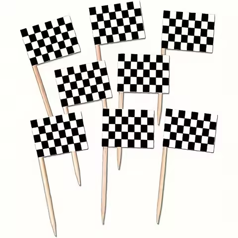50pcs, Checkered Racing Flag Party Food Topper For Race Car Party toothpick flag Cupcake Topper Cupc