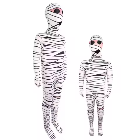 Ancient Egypt Mummy Costume Full Body Suit Kids Parents Party Cosplay Halloween Carnivals Dress Up C