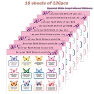 120pcs Spanish Bible Inspirational Stickers Colorful Butterfly flowers Bible Verse Stickers For Chri
