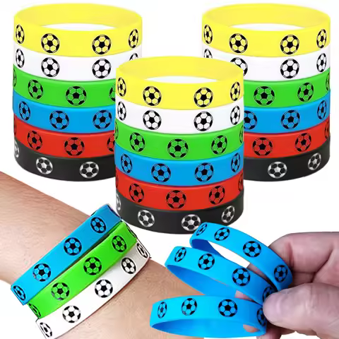 6-42pcs Soccer Silicone Wristband 6 Designs Green Black White Rubber Bracelets for Sport Events Socc