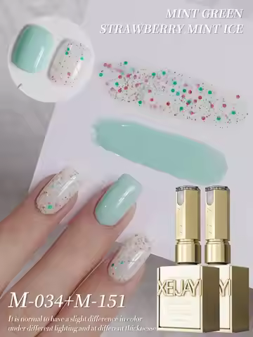 2Pcs 15ML Mint Green And Strawberry Mint Ice Nail Gel Set Semi Permanent Nail Art Soaking UV LED Nai