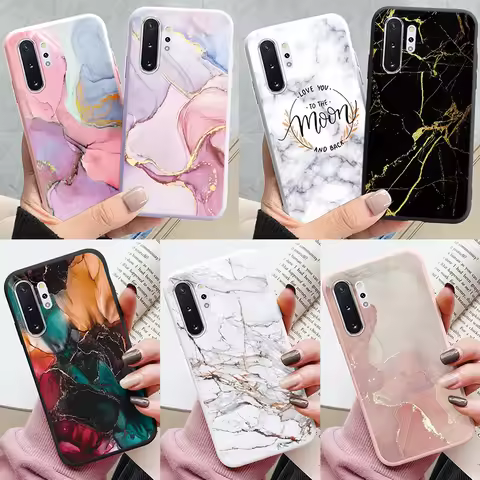 Case For Samsung Galaxy Note 10 Bags Note10 Lite Plus Back Cover TPU Fundas Marble Stone Texture Coq
