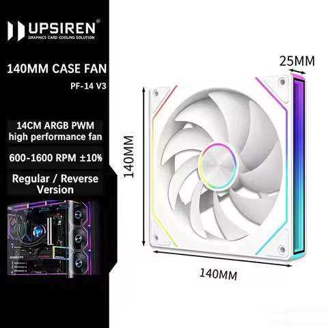UPSIREN PF‑14 V3 140mm ARGB PWM Case Fan 600‑1600RPM ±10% Regular Reverse Version 25mm Thickness PC 