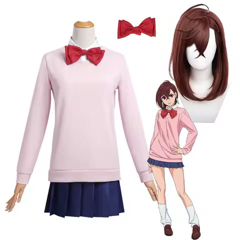 Anime Dandadan Momo Ayase Cosplay Costume Wig Pink Sweater Skirt Momo Ayase Uniform Halloween Costum