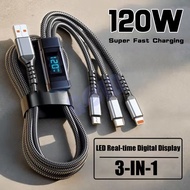 120W Digital Display 3 in 1 Super Fast Charging Data Cable Braided Type-C/Micro USB/14/13/12/11/X Sa