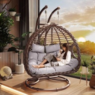 Double Rattan Egg Swing Chair, Indoor Balcony Hanging Basket Chair, Outdoor Patio Wicker Hammock Swi