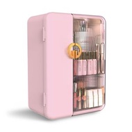 雜乜鋪 - 化妝品收納盒（粉紅色） 梳妝台護膚品收納盒 防塵口紅首飾置物架 粉妝盒帶抽屜化妝台 帶化妝刷架的化妝品展示盒 護膚品浴室櫃檯收納