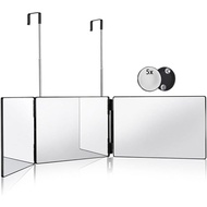 HIEEY 3 Way Mirror for Hair Cutting,360 Trifold Mirror with Height Adjustable Telescoping Hooks,and 