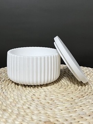 DIY 圓形條紋儲物盒帶蓋矽膠模具適用於手工花盆、花盆、石膏模具