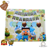 Minecraft Theme Birthday Party Supplies Pixel Style Gamer Party Decorations Banner Steve Balloons