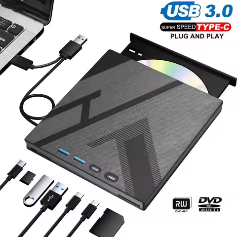 External CD DVD Drive with 4 USB Ports and TF/SD Card Slots Portable CD/DVD Disk Drive Player Burner