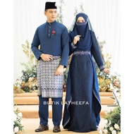 SET BAJU DRESS LAREENDA & BAJU MELAYU PANGLIMA [BIRU NAVY BLUE] NIKAH TUNANG BRIDESMAID COUPLE SET S