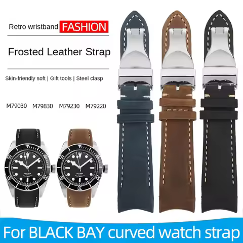 20MM 22MM Watch Strap for Tudor Retro Leather Strap Black bay M79030 M79830 M79230 M79220 Curved Lea