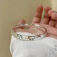 Crushed Ice Silver Bracelet Student 999 Sterling S 碎冰冰银手镯学生999纯银手镯波光粼粼银镯子妈妈情人节礼物 SZZ15