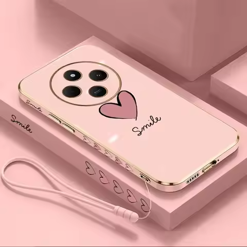 14 C Big Red Heart Luxury Plating Bracelet Phone Case For Xiaomi Redmi 14C Turbo3 12 A3 12C 13C 9 9T