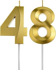 Gold 48th & 84th Birthday Candles,Gold Number 48 84 Cake Topper for Birthday Decorations Party Decor