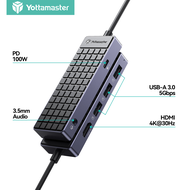 Yottamaster USB Type C 8 In 1ฮับ USB-C เป็น4K HDMI/เครื่องอ่านการ์ด/เสียง/100W อะแดปเตอร์ PD