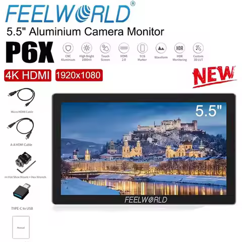 FEELWORLD P6X 5.5 Inch Aluminium Field Monitor Touch Screen 4K HDMI Highlight 1000nit FHD IPS Video 