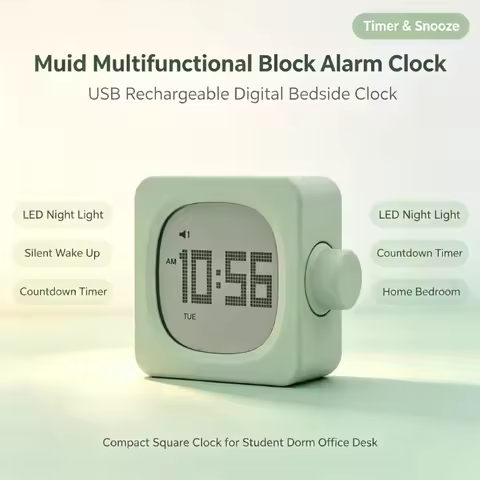 Muid Block Digital Alarm Clock Multifunctional USB Charging Timer Function LED Bedside Wake Up Clock