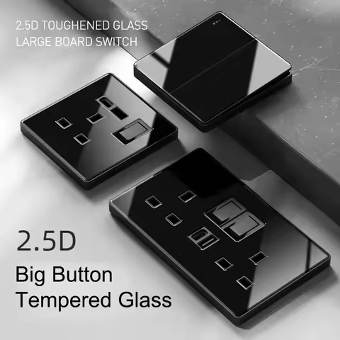 Black Glass 1 2 3 4 Gang 1 2 Way Big Panel Switch with LED Fast Charge 13A UK EU Universal Socket wi