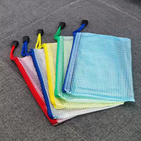 10 Pcs Mixed Color (A6 Size 6.85 X 4.56 Inch) Document Bag Mesh Zipper Pouch Document Bag Stationery