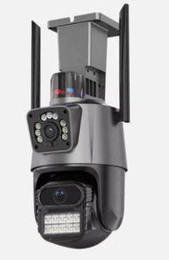 Dual lens  with police siren outdoor security camera, 4K and 6MP resolution