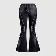 Y2K Baddie Hollow Grommet Lace-Up Decor Plus Size Skinny Flare Jeans