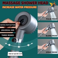 High Pressure Shower Head 3 Modes Adjustable Water Saving Shower One-Key Stop Water Massage Shower Head with Filter Elem