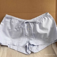 In stock Korean Version Simple Striped Lace-Up Pajama Pants Women Summer New Style High Waist Slimme