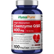 NusaPure CoQ10 400mg 100 Veggie Capsules (Vegan, Non-GMO) Coenzyme Q10 Supplement, Antioxidant COQ-1