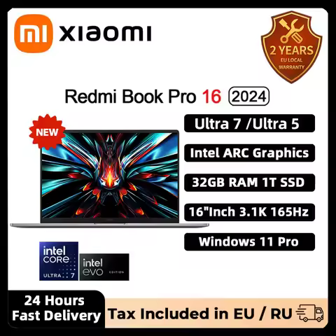 XIAOMI Redmi Book Pro 16 2024 Laptop Intel Ultra5 125H 7 155H RAM 32GB SSD 1TB 16"Inch 3.1K 165Hz No