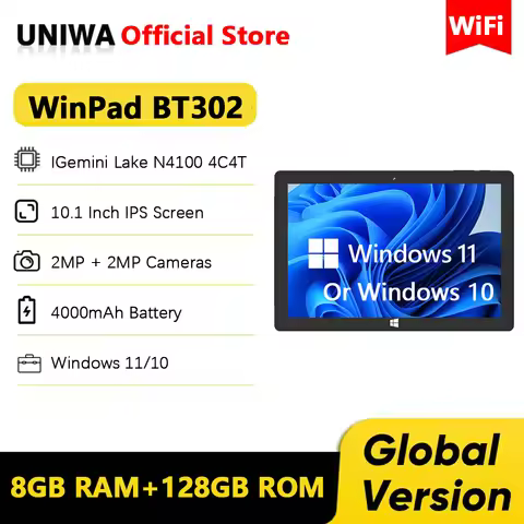 UNIWA Winpad BT302 10.1 Inch Windows 11/10 Tablet PC N4100 4C4T Processor 4+64GB/8+128GB 4000mAh Sma