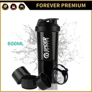 (FOREVER PREMIUM) 600ml Protein Shaker Bottle with Compartment for Powder Supplements Leak Proof BPA