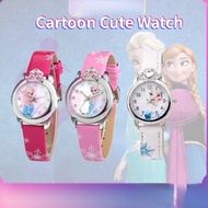 Cartoon Cute Watch For Kids Ice Snow Leather Strap Frozen Princess Round Dial Analog Quartz Watch For Girls Children's Gift