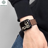 MINMENG  Leather Magnetic Watch Band for Apple Watch Series 10 46mm 42mm Genuine Loop Band for iWatc