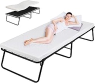 Folding Bed,Rollaway Bed with Mattress for Adults,Foldable Bed,Portable Bed,Twin Bed,Metal Bed Frame with Memory Foam Mattress, Guest Bed for Bedroom,Office,Camp,No Assembly Required,(75" x 31"x14")