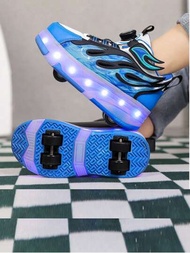 男女通用 LED 可充電發光滑步鞋，附可拆式輪子兒童溜冰鞋，可變形四季溜冰鞋，適用於戶外和運動溜冰