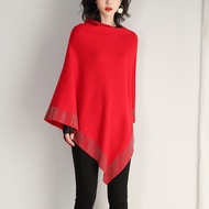 ZJZLL New Autumn Fashion Winter Diamonds Knit Wool Shawl Cloak Loose Plus Size Solid Woman Poncho C